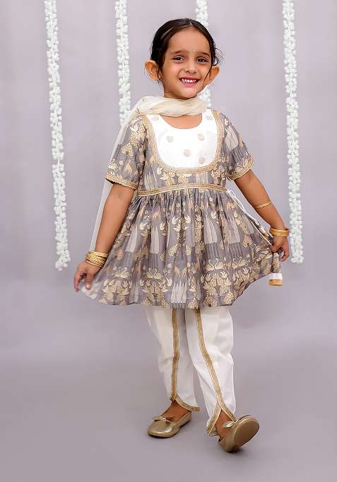 Grey Pichwai Print Set For Girls