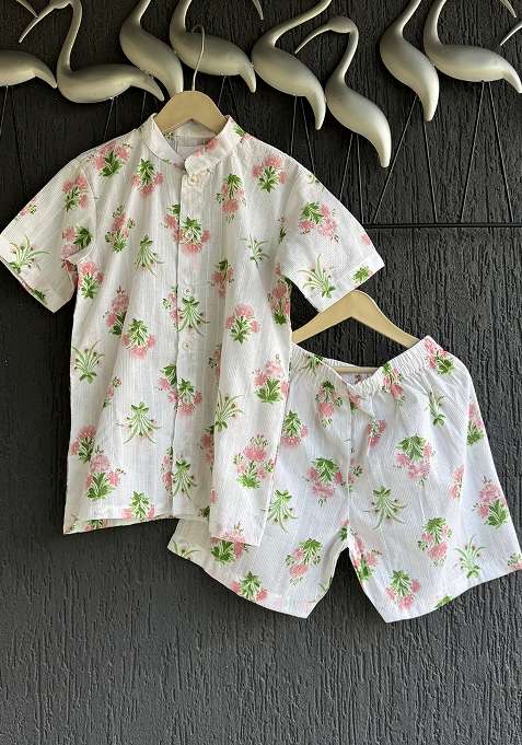 Off Floral Print Summer Shirt Shorts For Boys