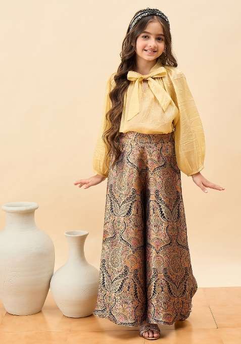 Golden Embroidery Polyester Indo Western For Girls