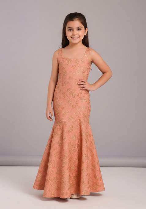Girls Pink Brocade Dress