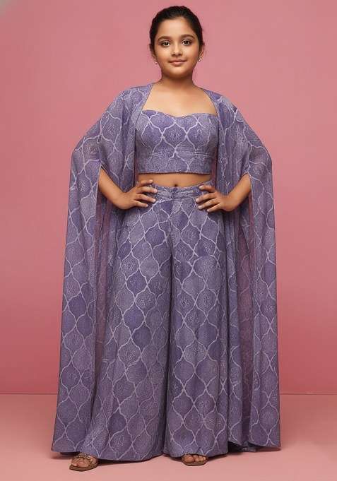 Girls Multicolor Abstract Print Chiffon Fusion Set