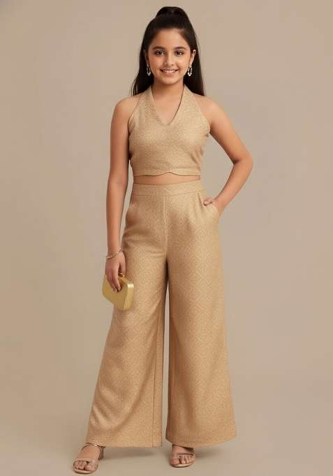 Girls Peach Brocade Fusion Set